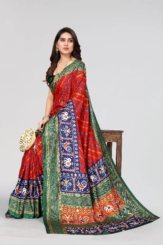 Women Casual Wear Printed Dhola Silk Saree With Un Stitched Blouse Romantic Lace Blouse Women Casual Wear Printed Dhola Silk Saree With Un Stitched Blouse Romantic Lace Blouse