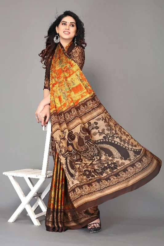 Women Party Wear Printed Chiffon Silk Saree With Un Stitched Blouse Vintage Polka Blouse Women Party Wear Printed Chiffon Silk Saree With Un Stitched Blouse Vintage Polka Blouse