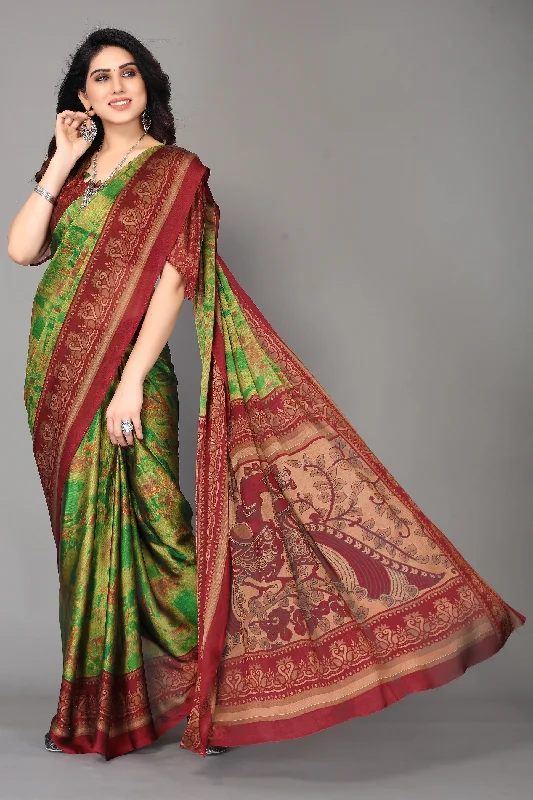 Women Party Wear Printed Chiffon Silk Saree With Un Stitched Blouse Pastel Color Blouse Women Party Wear Printed Chiffon Silk Saree With Un Stitched Blouse Pastel Color Blouse