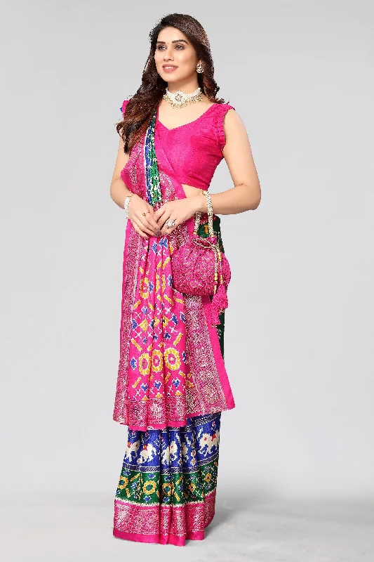 Women Casual Wear Printed Dhola Silk Saree With Un Stitched Blouse Balloon Sleeve Blouse Women Casual Wear Printed Dhola Silk Saree With Un Stitched Blouse Balloon Sleeve Blouse