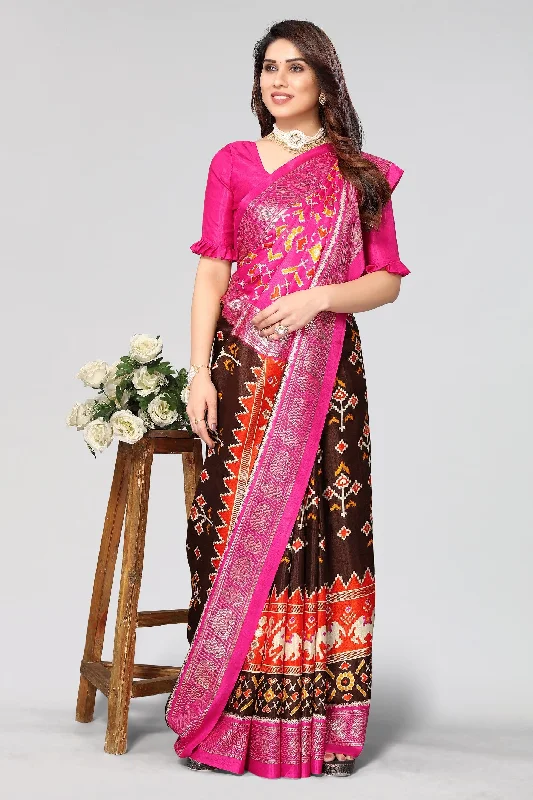 Women Casual Wear Printed Dhola Silk Saree With Un Stitched Blouse Satin Drape Blouse Women Casual Wear Printed Dhola Silk Saree With Un Stitched Blouse Satin Drape Blouse