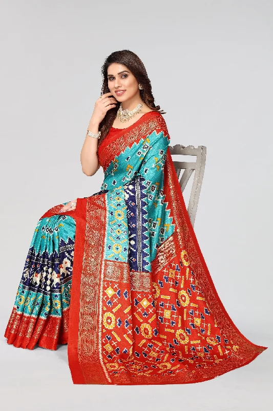 Women Casual Wear Printed Dhola Silk Saree With Un Stitched Blouse Embellished Collar Blouse Women Casual Wear Printed Dhola Silk Saree With Un Stitched Blouse Embellished Collar Blouse
