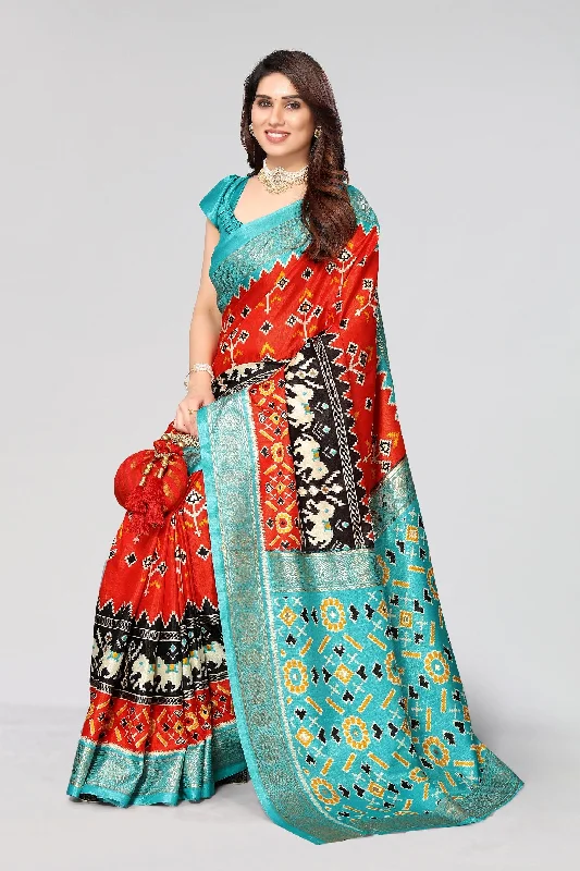 Women Casual Wear Printed Dhola Silk Saree With Un Stitched Blouse Chic Square Blouse Women Casual Wear Printed Dhola Silk Saree With Un Stitched Blouse Chic Square Blouse