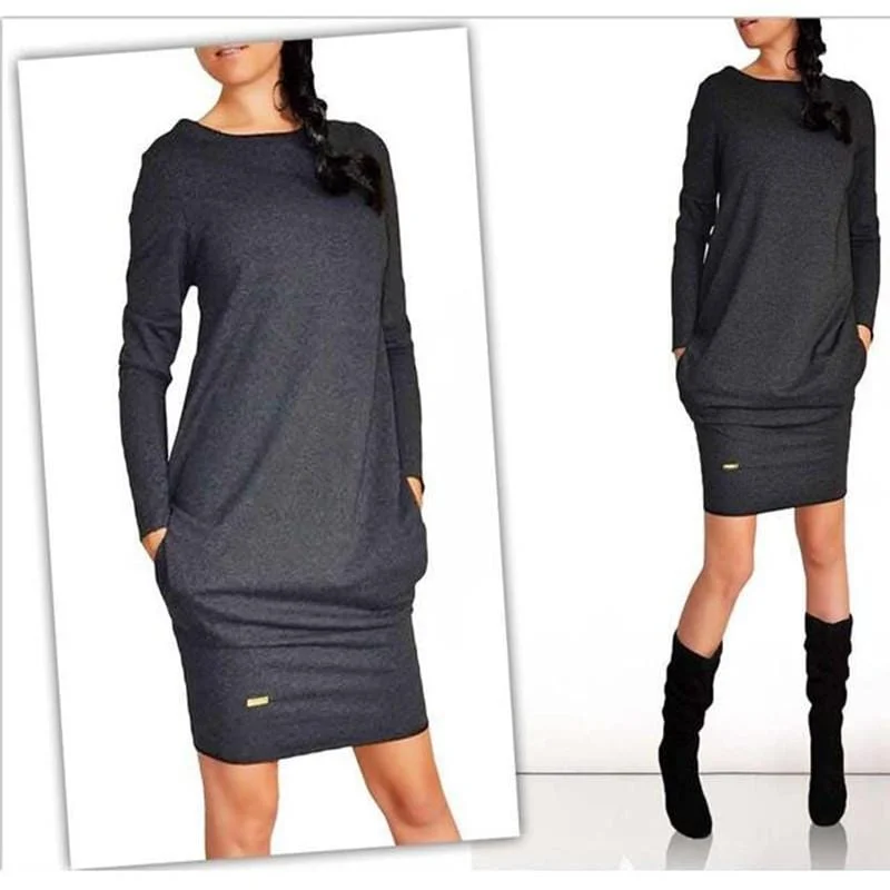 Women Full Sleeves Casual Jersey Fit Dress With Hidden Side Pockets