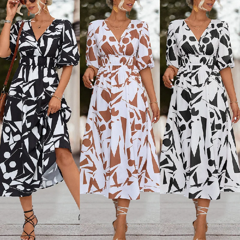 Chic Temptation: Women's V-neck Puff Sleeve Dress