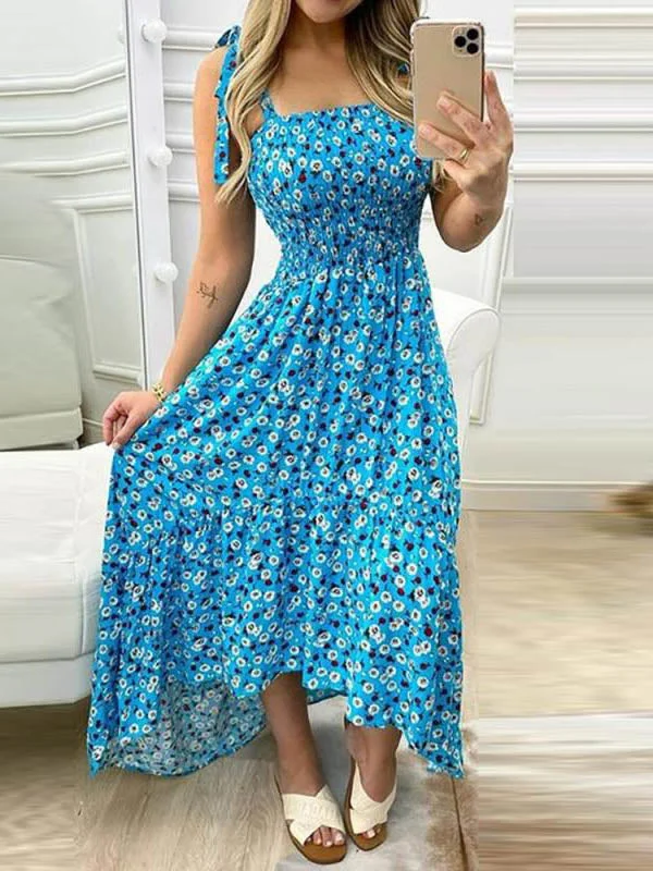 Adjustable Spaghetti Strap Sleeveless Maxi Dress Cozy Cold-Shoulder Maxi Dress