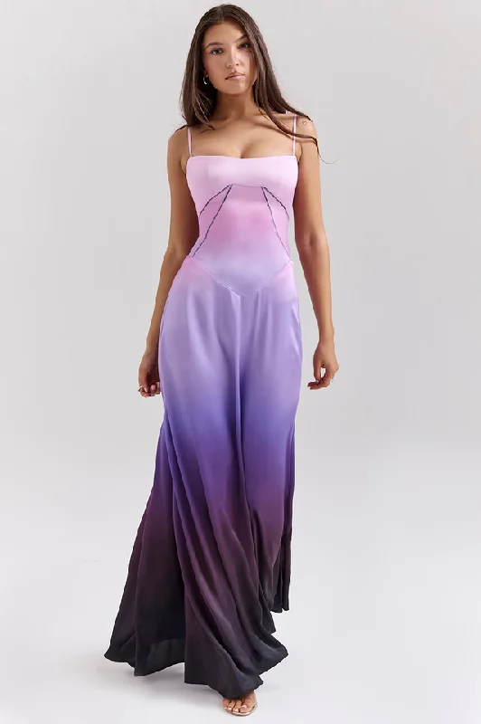 Anabella Ombre Print Lace Up Maxi Dress Stylish Boho Maxi Dress