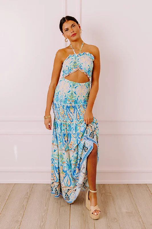 Aruba Getaway Smocked Maxi Dress Comfortable Plunging Neckline Maxi Dress