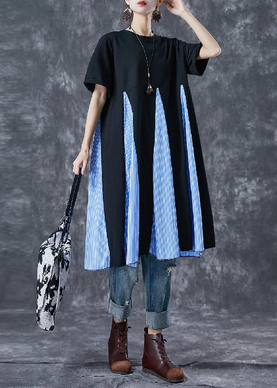 Beautiful Black Patchwork Exra Large Hem Cotton Maxi Dresses Summer Comfortable Long-Sleeve Maxi Dress Beautiful Black Patchwork Exra Large Hem Cotton Maxi Dresses Summer Comfortable Long-Sleeve Maxi Dress