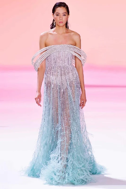 Bella Off-the-Shoulder Beaded Maxi Dress Comfortable Ruffle Hem Maxi Dress