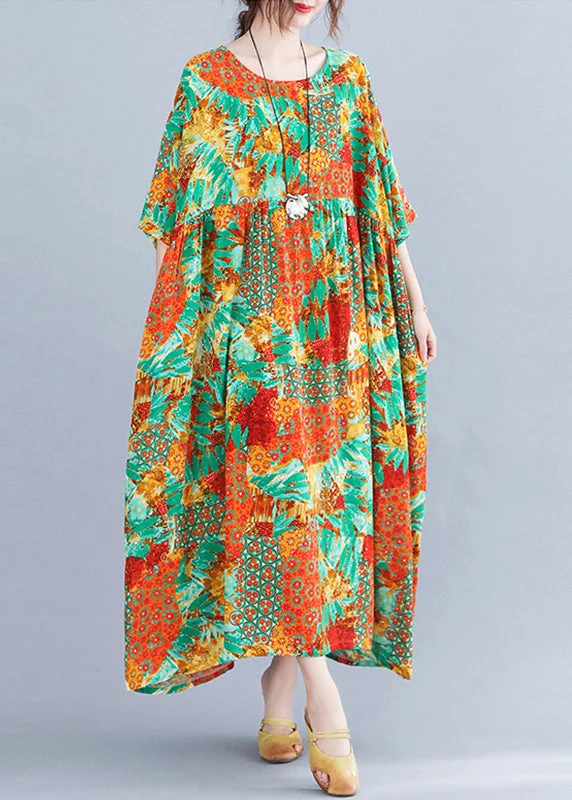 Bohemian Orange O-Neck Print Cozy Maxi Dresses Summer Fashionable Maxi Dress with Fringe Bohemian Orange O-Neck Print Cozy Maxi Dresses Summer Fashionable Maxi Dress with Fringe