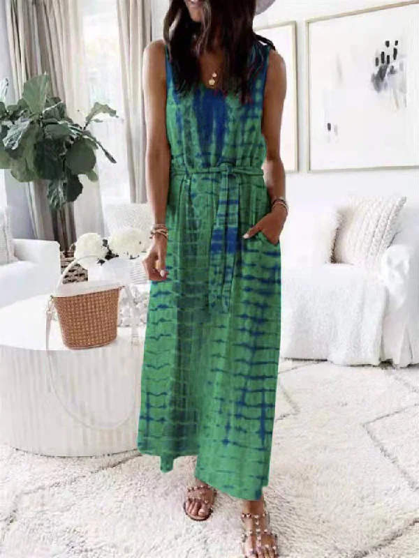 Elastic Waist Sleeveless Casual Maxi Dress Comfortable Fitted Maxi Dress
