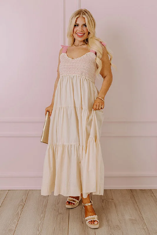 Classic Cutie Smocked Maxi Dress in Cream Curves Trendy Floral Print Maxi Dress