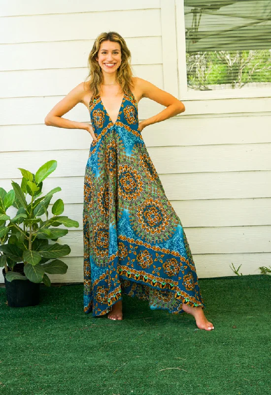 Turquoise Psychedelic Mandala Goddess Boho Maxi Dress Chic Summer Maxi Dress