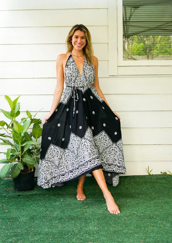 Black Compass Mandala Goddess Boho Maxi Dress Elegant Maxi Dress with Slit