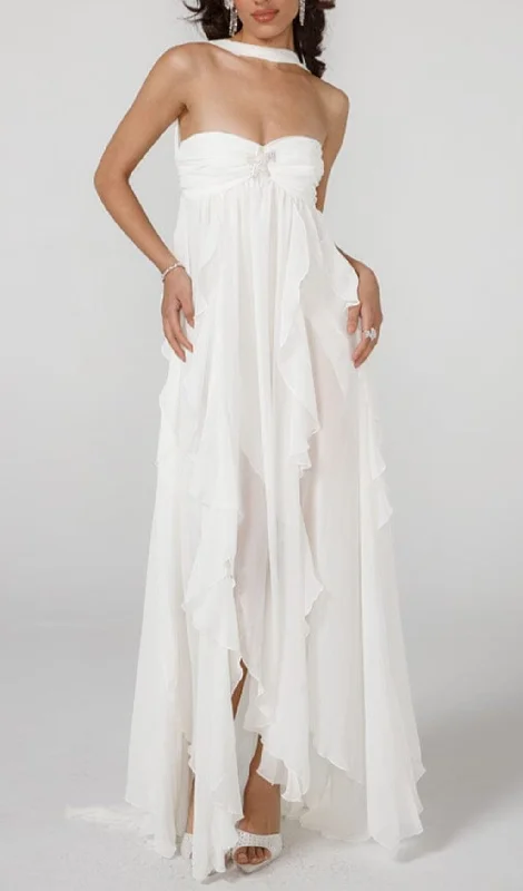 LACE IRREGULAR MAXI DRESS IN WHITE Fashionable Printed Maxi Dress