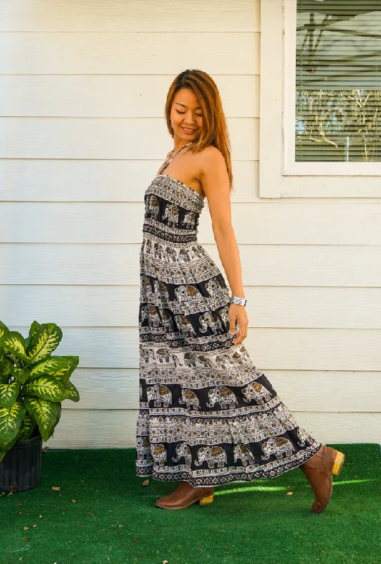 Black Elephant Tiered SunDress Maxi Dress Casual Maxi Dress with Pockets