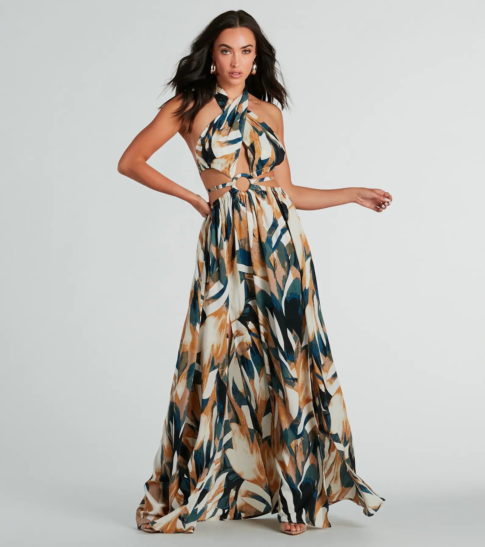 Dreamy Destination Cutout Tropical Print Maxi Dress Elegant Floral Maxi Dress
