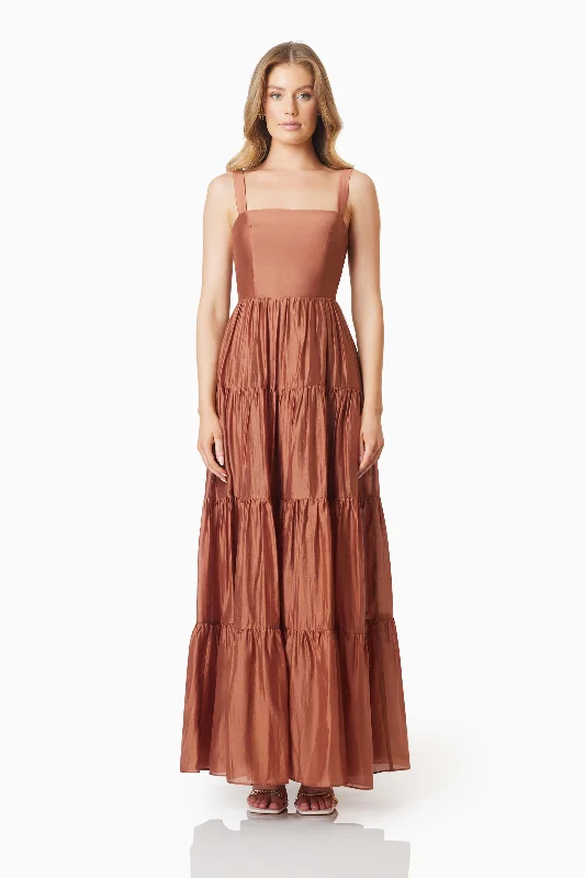 Fauna Resortwear Maxi Dress In Brown Fashionable Chiffon Maxi Dress