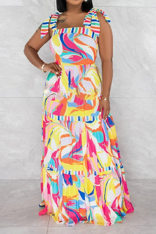 Floral Print Colorful Tiered Ruffle Maxi Dress Cozy Maxi Dress with Slit