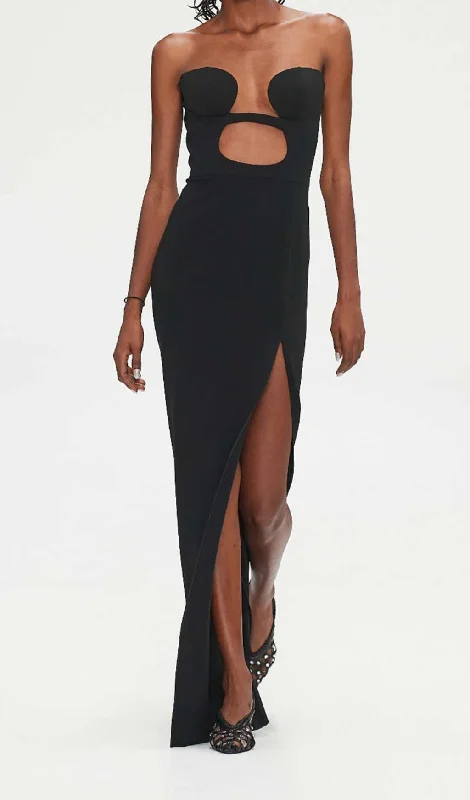 CUT-OUT BODYCON MAXI DRESS IN BLACK Comfortable Ruffle Maxi Dress