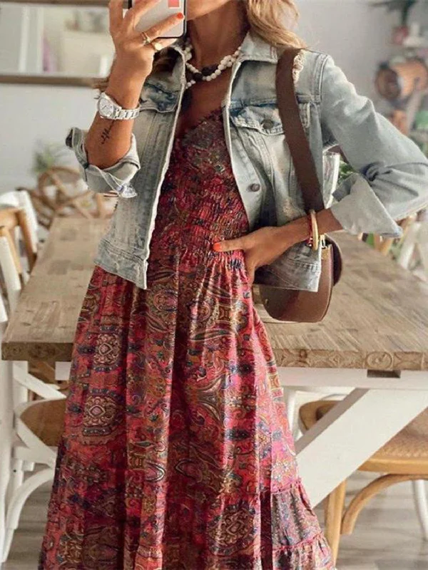 Printed Maxi Dress Stylish Maxi Dress with Frills