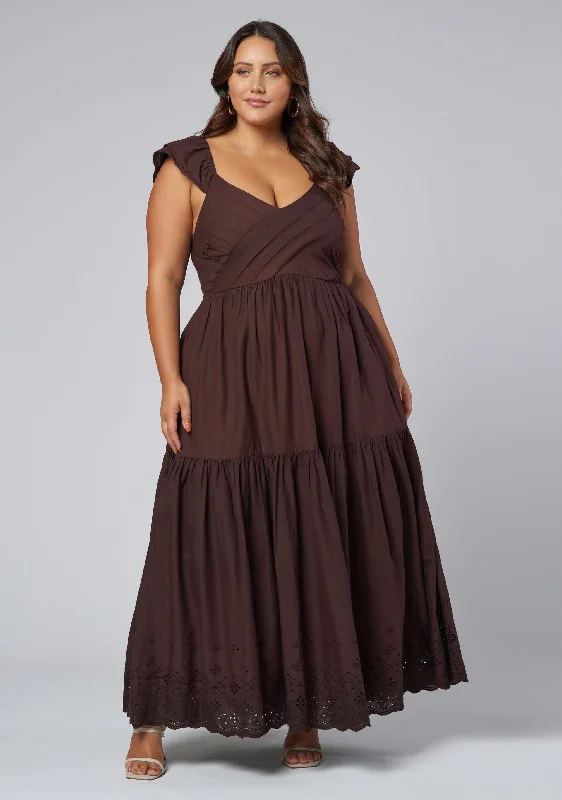 Georgie Broderie Maxi Dress Comfortable Satin Maxi Dress