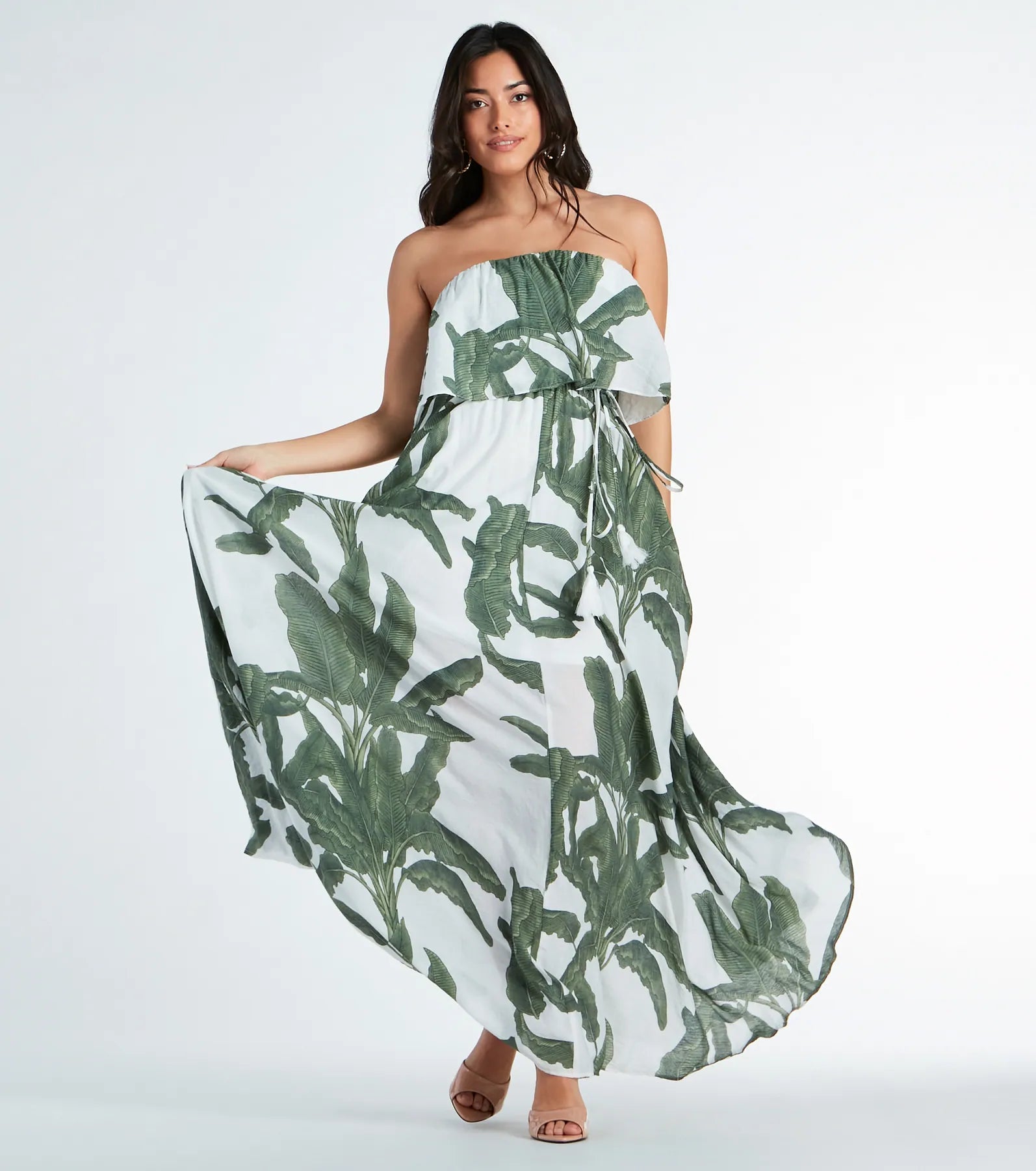 Getaway Bound Tropical Print Woven Maxi Dress Elegant Maxi Dress with Pockets