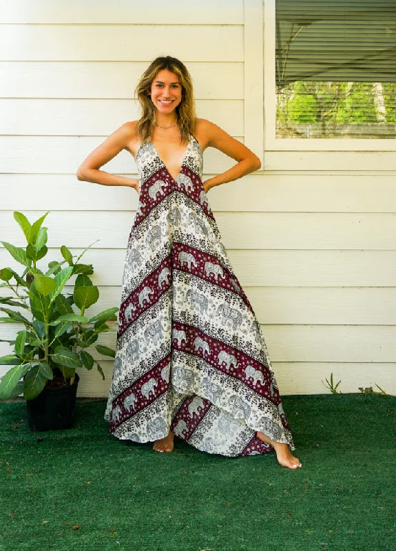 Burgundy Cute Elephant Goddess Maxi Dress Elegant Maxi Dress with Slit