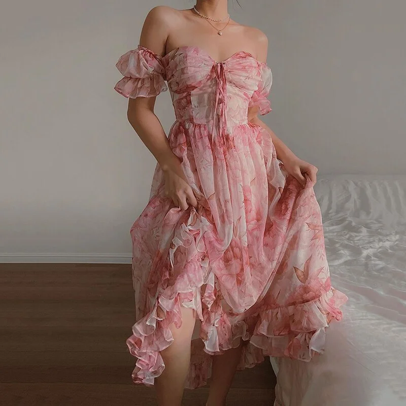 Lizakosht French Style Holiday Floral Long Dress Vintage Slash Neck Puff Sleeve Maxi Dresses For Women 2022 Summer Beach Style Stylish Boho Chic Maxi Dress Lizakosht French Style Holiday Floral Long Dress Vintage Slash Neck Puff Sleeve Maxi Dresses For Women 2022 Summer Beach Style Stylish Boho Chic Maxi Dress