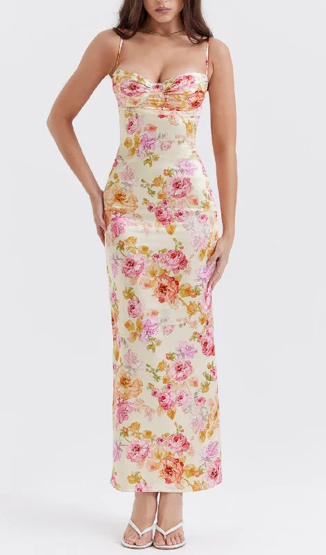 IVORY FLORAL MAXI DRESS Trendy Maxi Dress with Straps