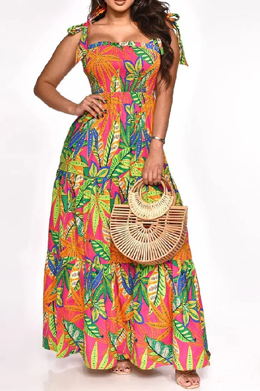Leaf Print Strap Shirred Undeniable Tiered Ruffle Maxi Dress Comfortable Cotton Maxi Dress Leaf Print Strap Shirred Undeniable Tiered Ruffle Maxi Dress Comfortable Cotton Maxi Dress