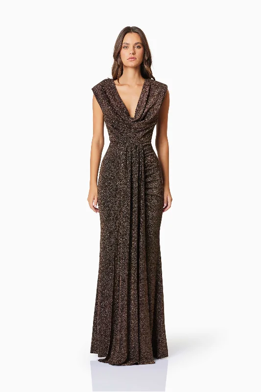 Nalani Fitted Maxi Dress In Brown Fashionable Chiffon Tiered Maxi Dress