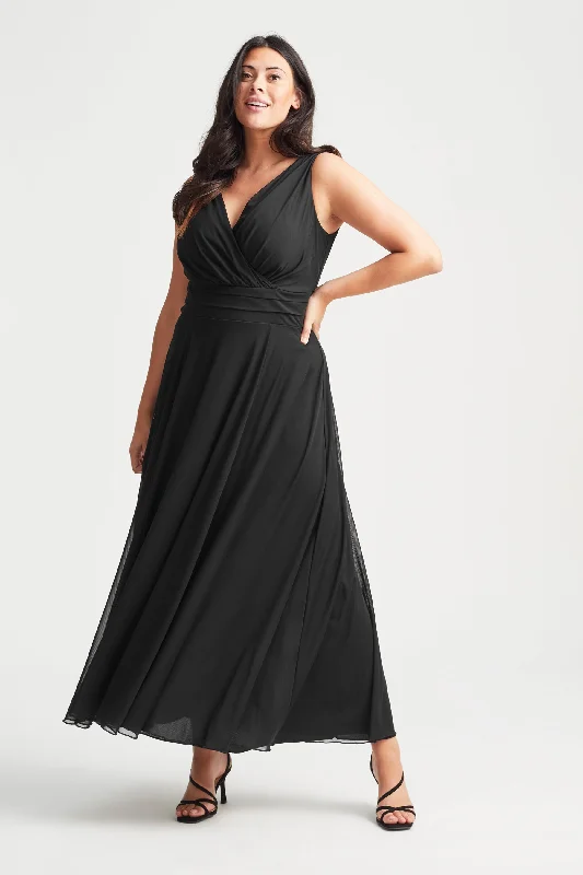 Nancy Marilyn Black Mesh Maxi Dress Fashionable Off-Shoulder Maxi Dress