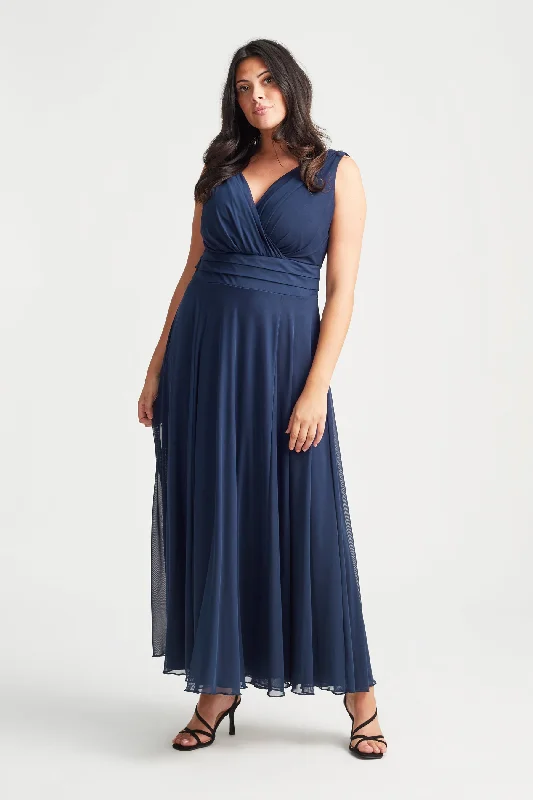 Nancy Marilyn Navy Mesh Maxi Dress Classic A-Line Maxi Dress