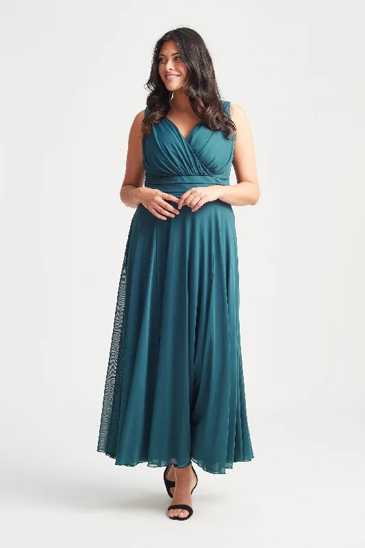 Nancy Marilyn Teal Blue Mesh Maxi Dress Stylish Long Sleeve Maxi Dress