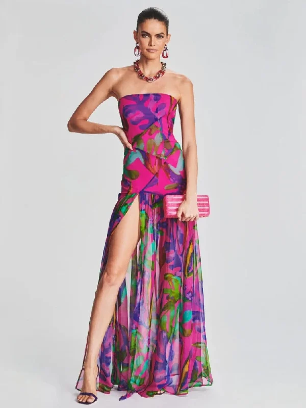New Summer Print Strapless Mesh Patchwork Slit Long Dress Women Sexy Sleeveless Printed Split Colorful Vacation Maxi Dress Party Stylish Button-Up Maxi Dress New Summer Print Strapless Mesh Patchwork Slit Long Dress Women Sexy Sleeveless Printed Split Colorful Vacation Maxi Dress Party Stylish Button-Up Maxi Dress