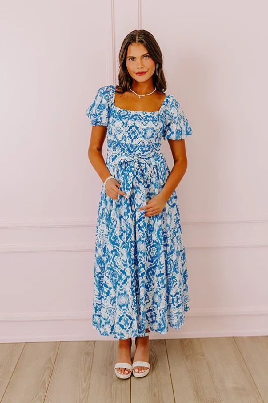 Ocean Breeze Smocked Maxi Dress Elegant Lace-Up Maxi Dress