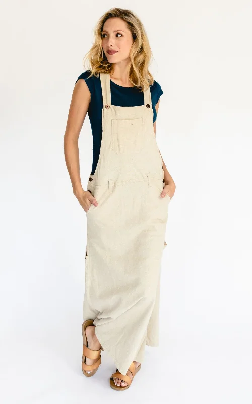 Overall Maxi Dress - Oatmeal Comfortable T-Shirt Maxi Dress