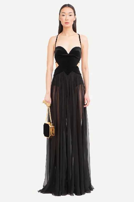Philomena Sheer Black Backless Maxi Dress Cozy Longline Maxi Dress