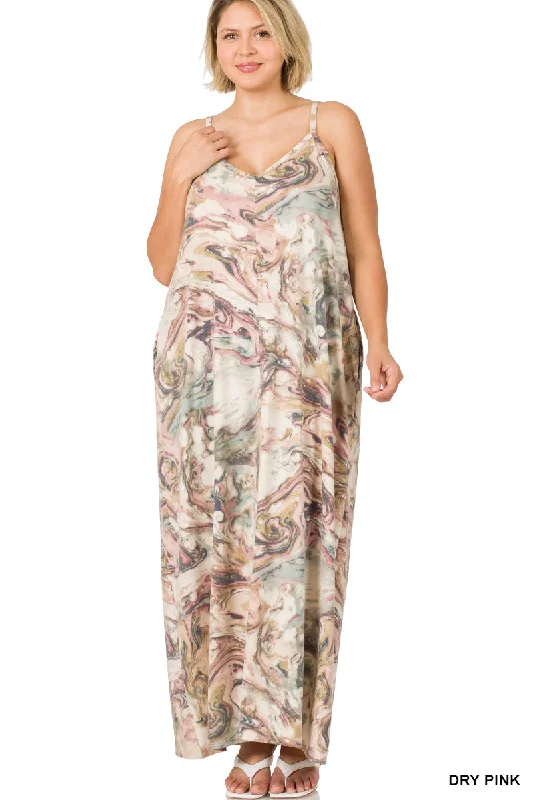 Plus Size French Terry Tie Dye V-Neck Cami Maxi Dress 2 Colors Cozy Knitted Maxi Dress Plus Size French Terry Tie Dye V-Neck Cami Maxi Dress 2 Colors Cozy Knitted Maxi Dress