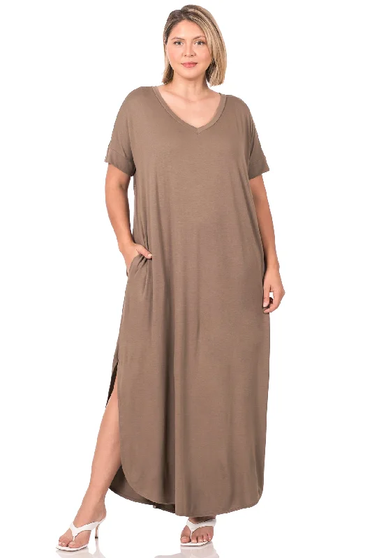 Plus Size Maxi Dress with Pockets Trendy Floral Print Maxi Dress