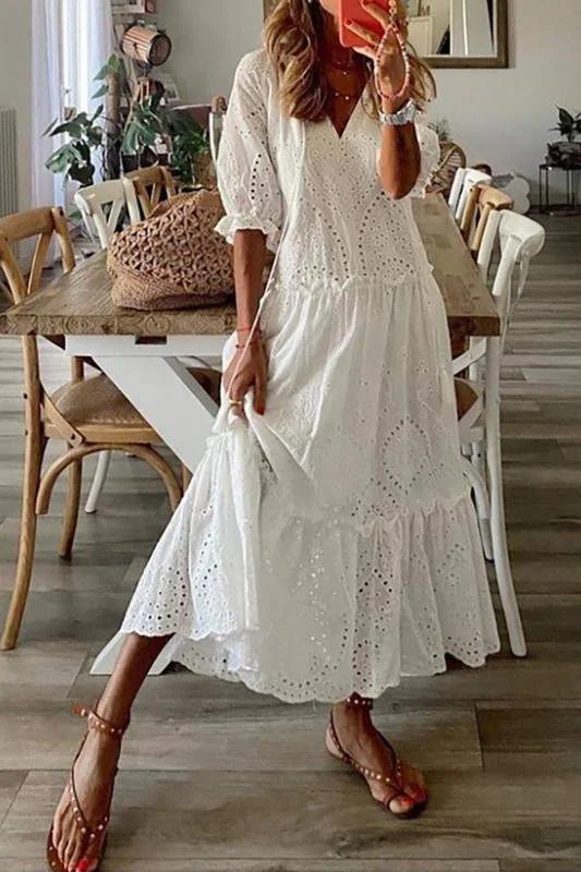 ROMANTIC SHORT SLEEVE MAXI DRESS Stylish Maxi Dress with Frills