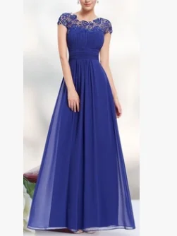 Round Neck Short Sleeve Evening Gown Maxi Dress Casual Maxi Dress with Pockets