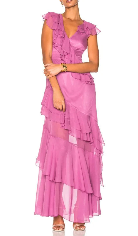 RUFFLED MAXI DRESS IN PINK Elegant Maxi Dress with Drapes