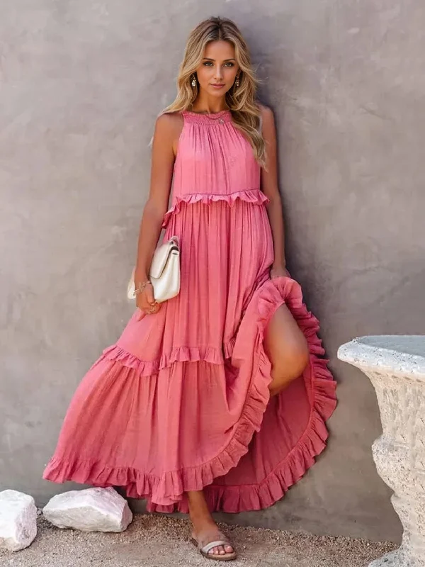 Maxi Dress with Pockets Elegant Boho Maxi Dress
