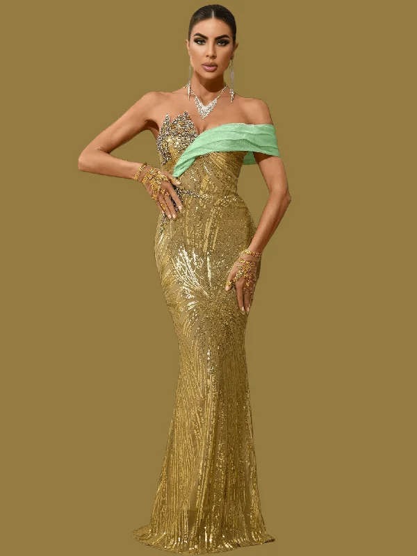 Sequined Maxi Dress In Green Cozy Knitted Maxi Dress