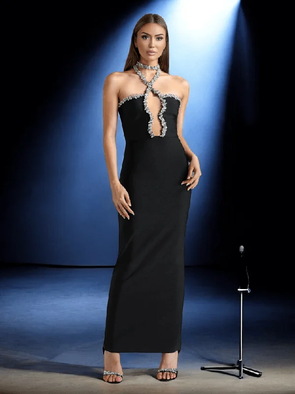 Seta Embellished Diamond Bandage Maxi Dress Stylish Longline Maxi Dress