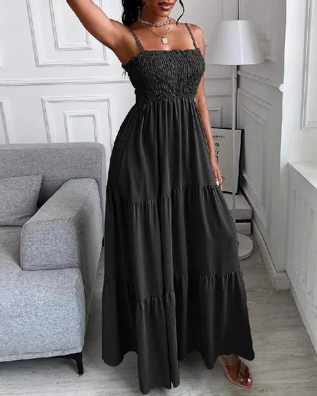 SHIRRING DETAIL RUCHED CASUAL MAXI DRESS Classic Tulle Maxi Dress