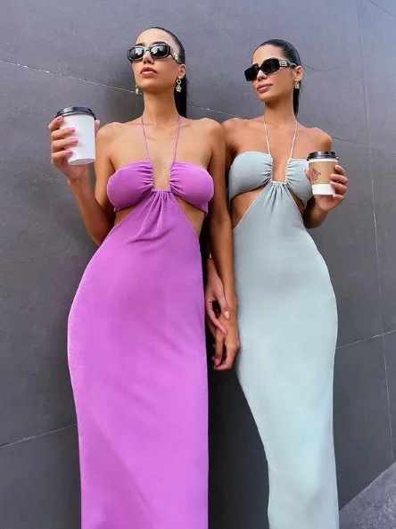 Sleeveless Backless Strap Long Maxi Dress Fashionable Layered Maxi Dress